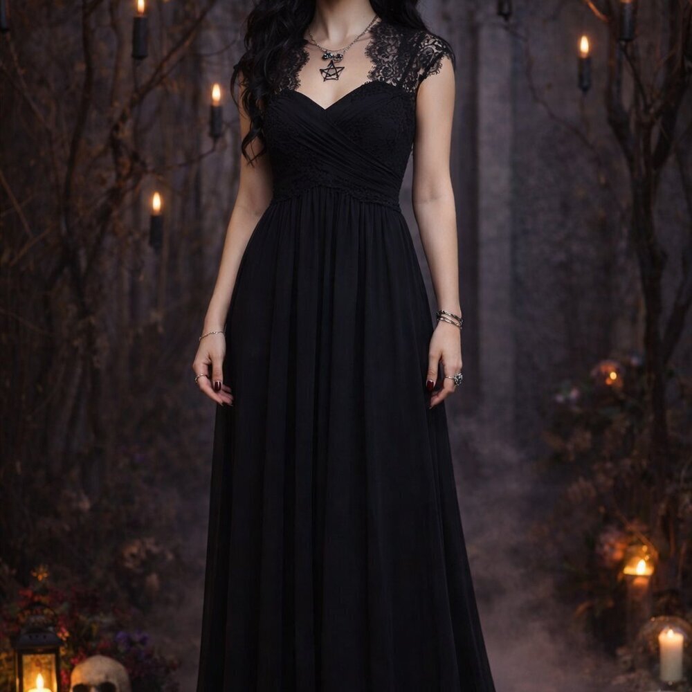 NWT Scarlett Women's Dark Romantic Witchy Fairy Grunge Black Evening Dress Sz 8